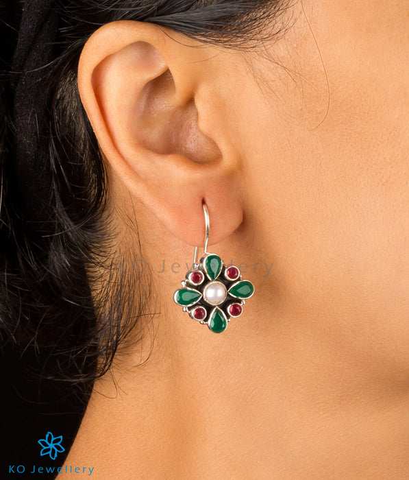 The Anaita Silver Gemstone Earring (Red/Green)