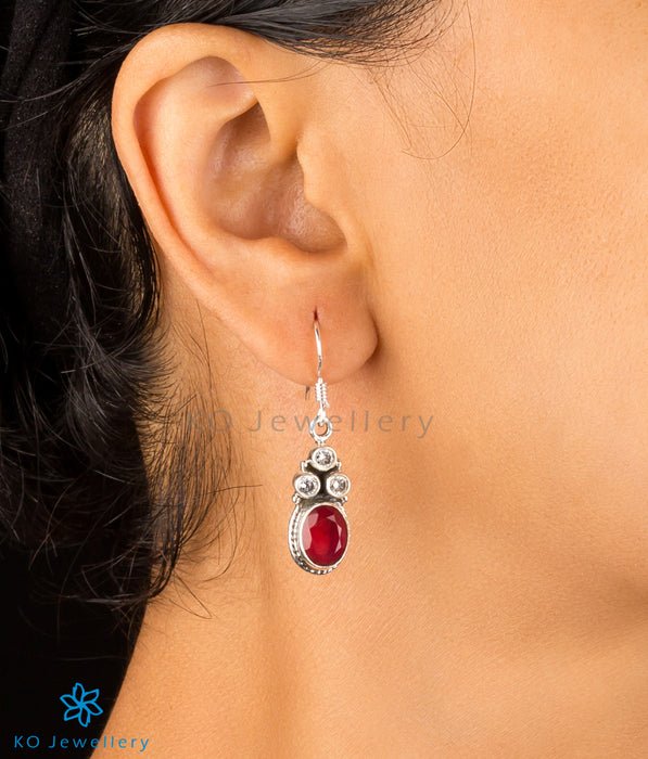 The Poulomi Silver Gemstone Earrings-Red