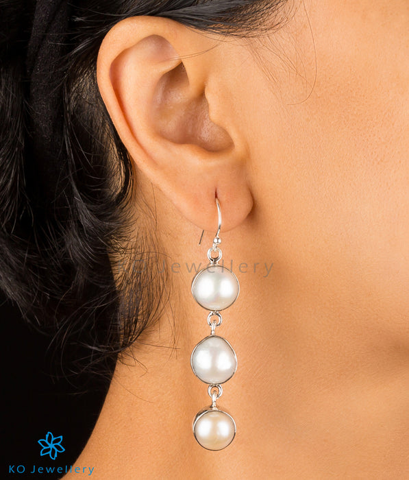 The Induratna Silver Pearl Earrings (3 pearls)