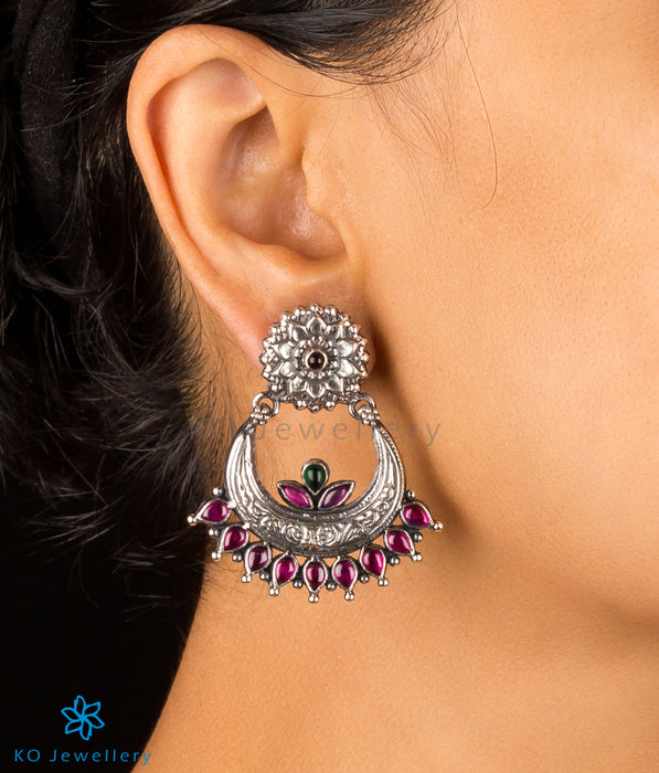 The Param Silver Chand Bali Earrings(Red/Oxidised)