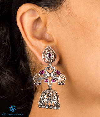 The Kumaravahin Silver Peacock Jhumka (Oxidised)