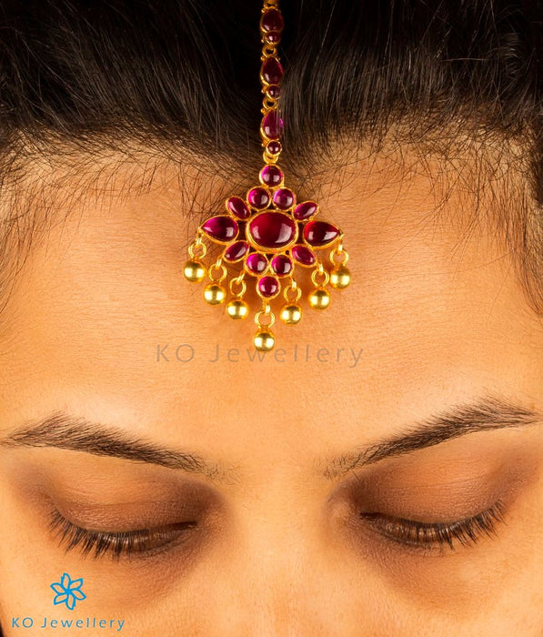 Gold-plated silver temple jewellery bridal maang tikka