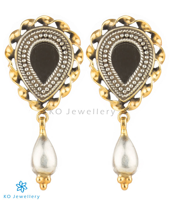 The Aaina Silver Mirror Earrings (Two-tone)