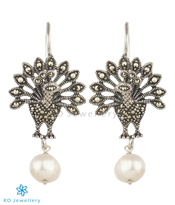 The Nrtu Mercasite Silver Peacock Earrings (Pearl)