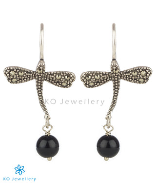 The Dragonfly Mercasite Silver Earrings (Black)