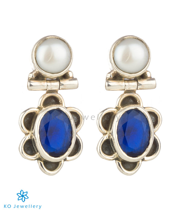 The Parijat Silver Gemstone Earrings(Blue)