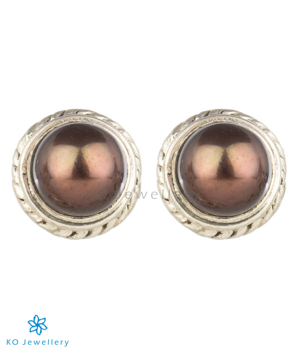 The Prisha Silver Earrings(Black Pearl)