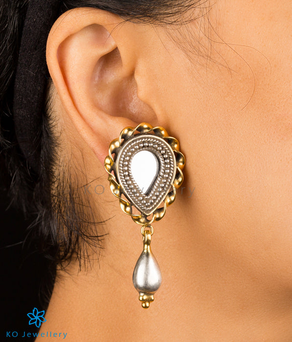 The Aaina Silver Mirror Earrings (Two-tone)