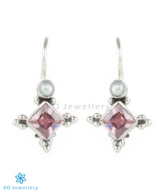 The Ahir Silver Gemstone Earrings(Pink)