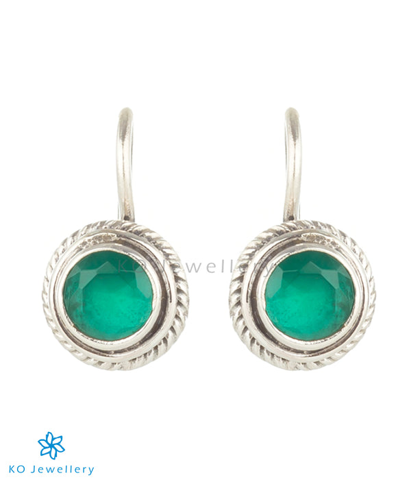 The Prisha Silver Gemstone Earrings(Green/Hook)