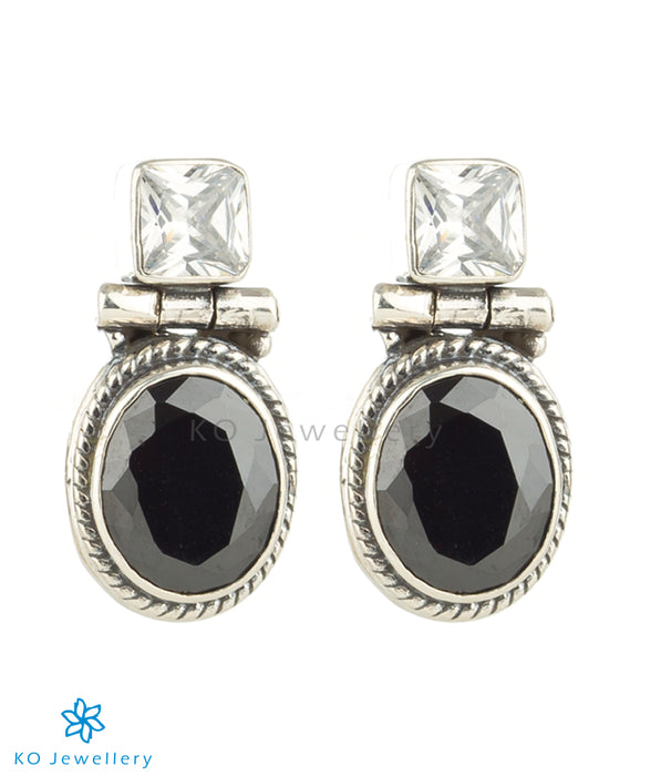 The Pratham Silver Gemstone Earrings(Black)