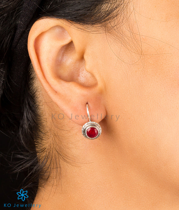 The Prisha Silver Gemstone Earrings(Red/Hook)