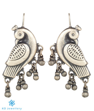The Kira Silver Parrot Earrings (Oxidised)
