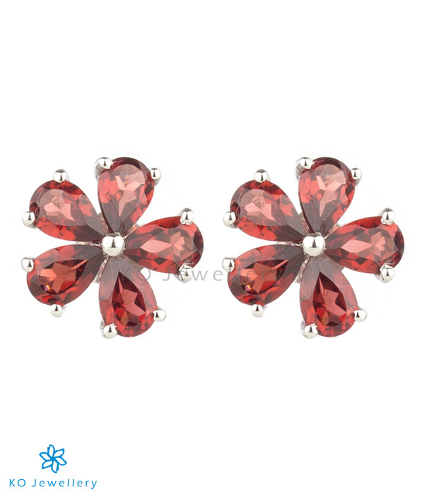 The Petunia Silver Ear-studs (Garnet/Red)