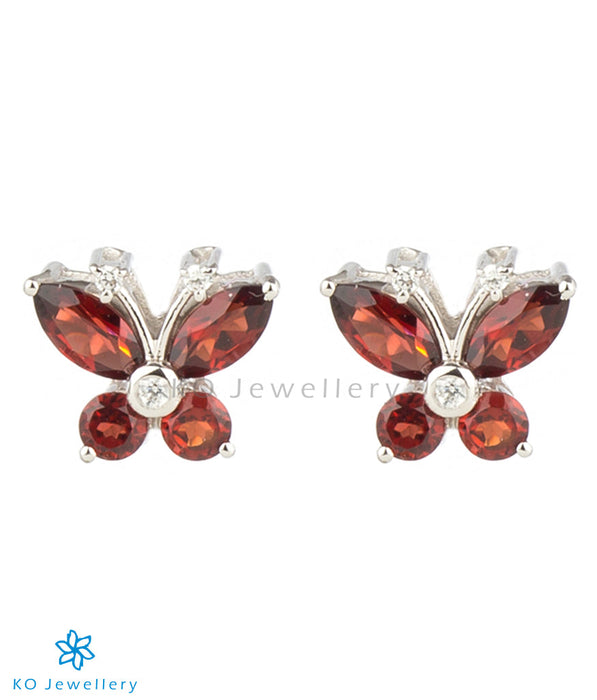 The Butterfly Silver Gemstone Ear-studs (Garnet/Red)