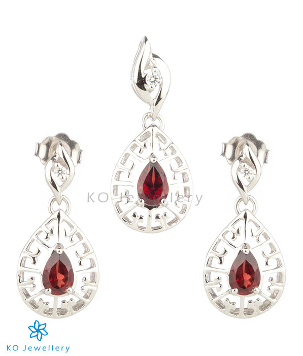 The Zara Silver Gemstone Pendant Set (Garnet/ Red)