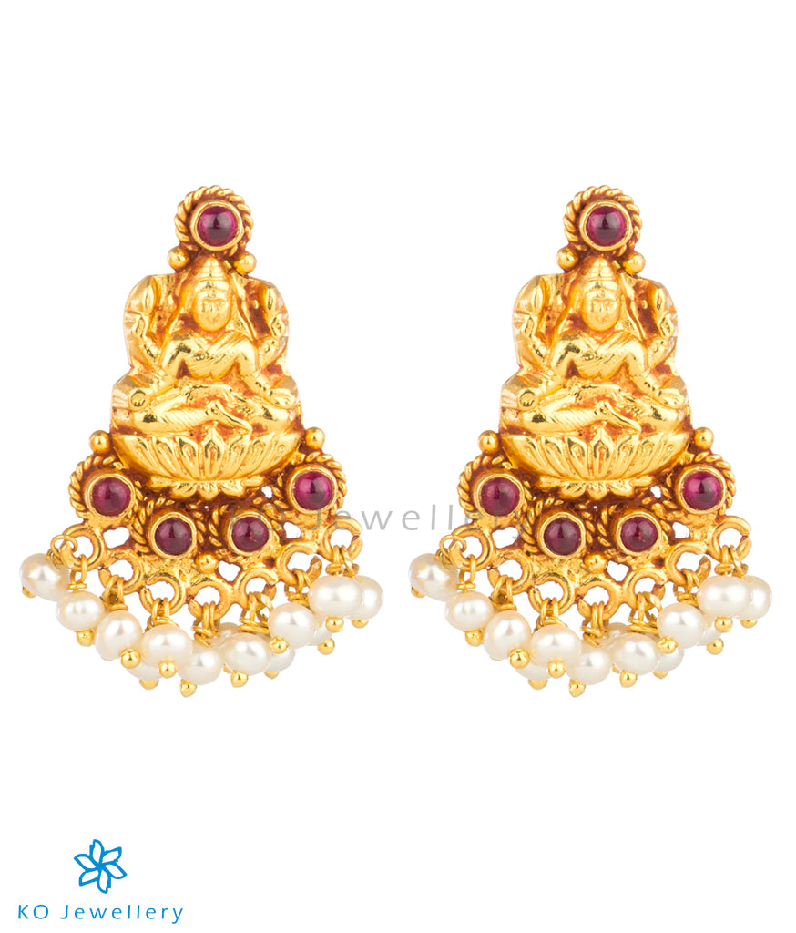 Lakshmi Devi Festive Bridal Chaandbali Earrings Antique Gold with AD   Happy Pique