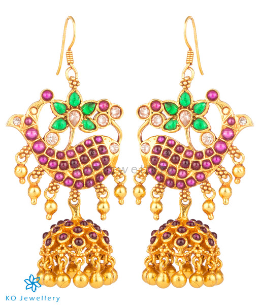 Dazzle in these gemstone studded temple jewellery jhumkas by KO