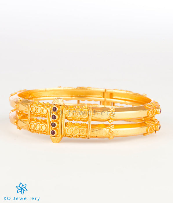 Three layered gold-dipped temple jewellery kada