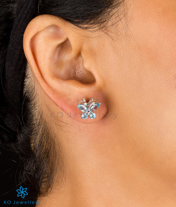 The Butterfly Silver Gemstone Ear-studs (Blue Topaz)
