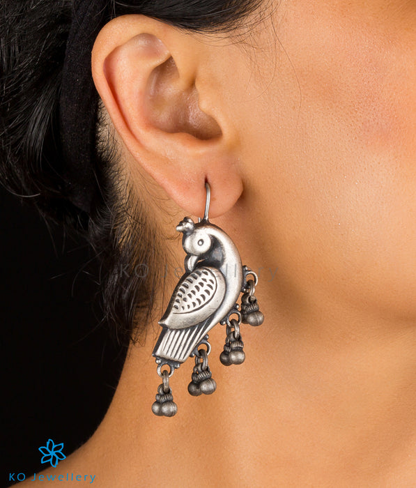 The Kira Silver Parrot Earrings (Oxidised)