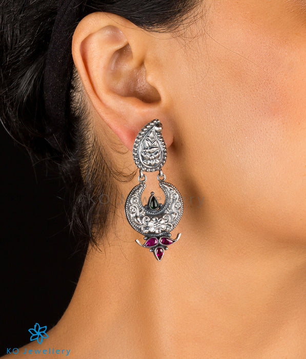 The Ardha Chandra Silver Earrings (Oxidised)