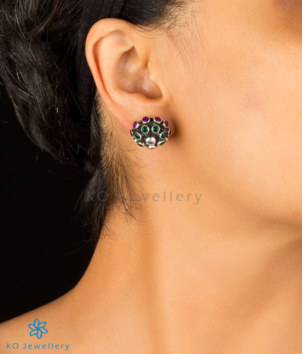 Ball-shaped oxidized silver earrings online