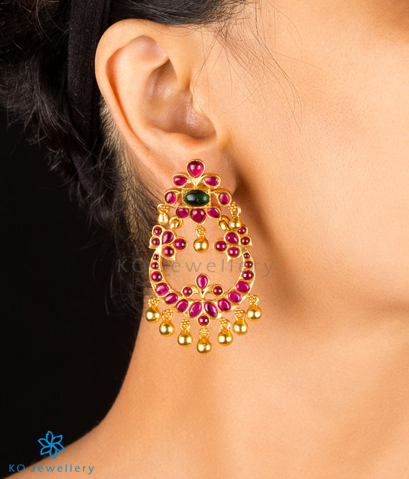 The Myra Silver Chand Bali Earrings (Red/Green)