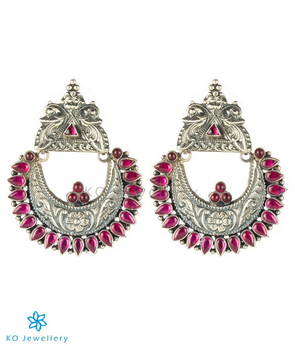 The Nilavarna Silver Peacock Earrings(Red/Oxidised)