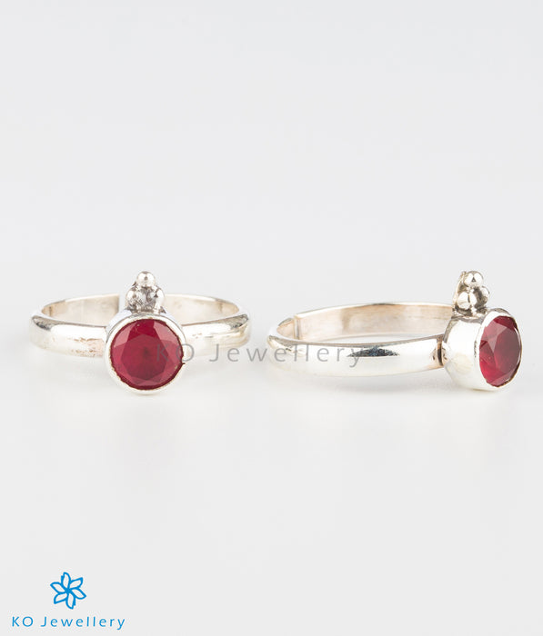 The Abhata Silver Toe-rings (Red)