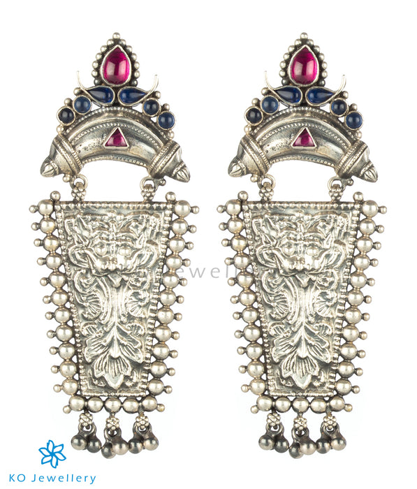 The Srjati Silver Antique Earrings (Oxidised/Blue)