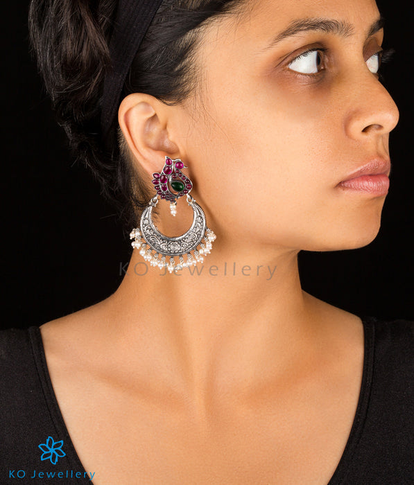 The Lasaka Silver Peacock Chand-Bali Earrings