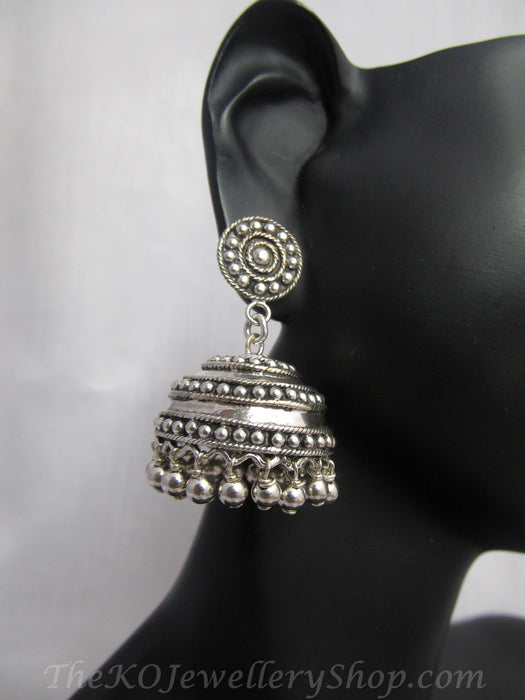 Pure silver jhumkas handrafted and oxidised shop online 