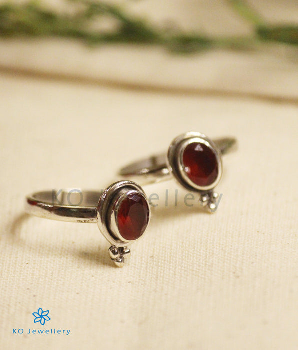 The Abhith Silver Toe-Rings (Red)
