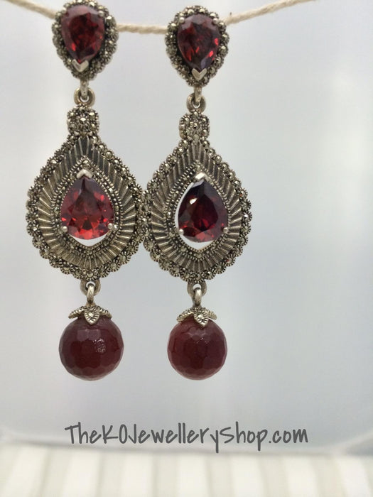 Chandaleir earring pure silver marcasite with ruby studded buy online 