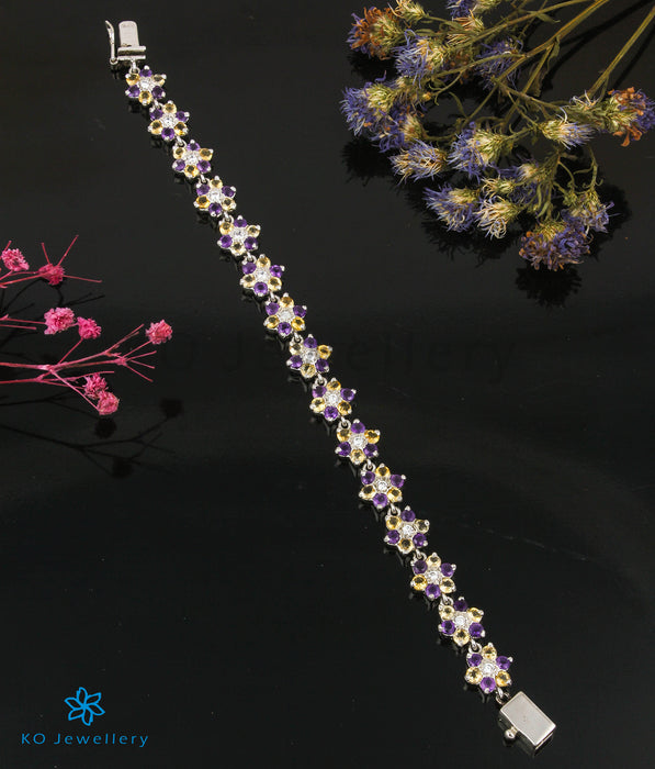 The Amethyst & Citrine Floral Gemstone Silver Bracelet