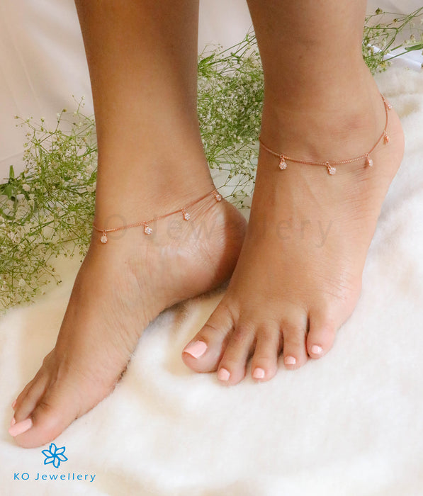 The Florette Silver Rose-gold Anklets