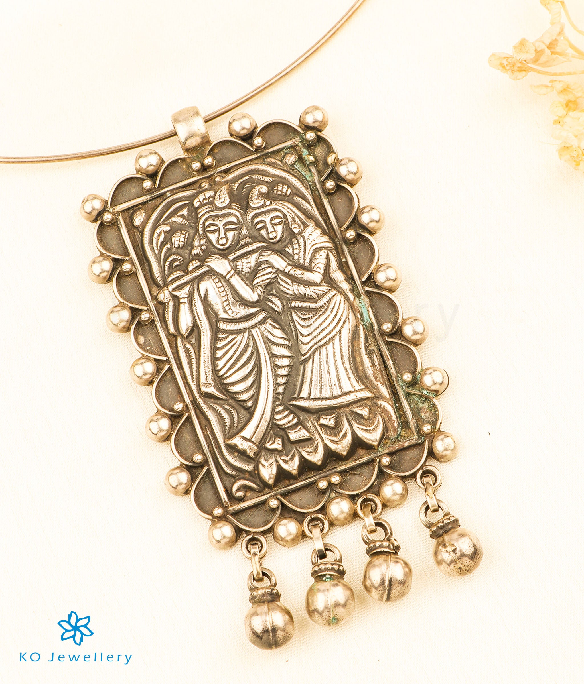 The Radha Krishna Silver Pendant- Buy Oxidised Tribal Silver pendant online KO Jewellery