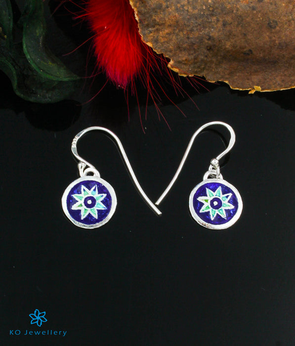 The Kavya Silver Meenakari Earrings (Dark Blue)