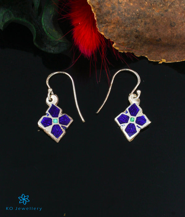 The Tia Silver Meenakari Earrings (Blue)