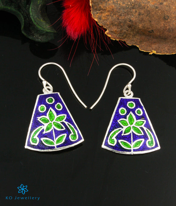 The Phool Silver Meenakari Earrings (Blue/Green)