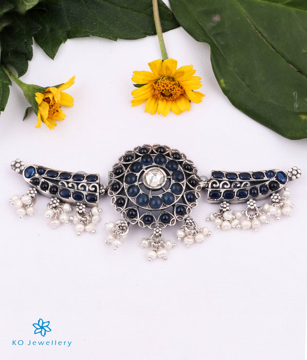 The Ahir Silver Choker Necklace (Blue)