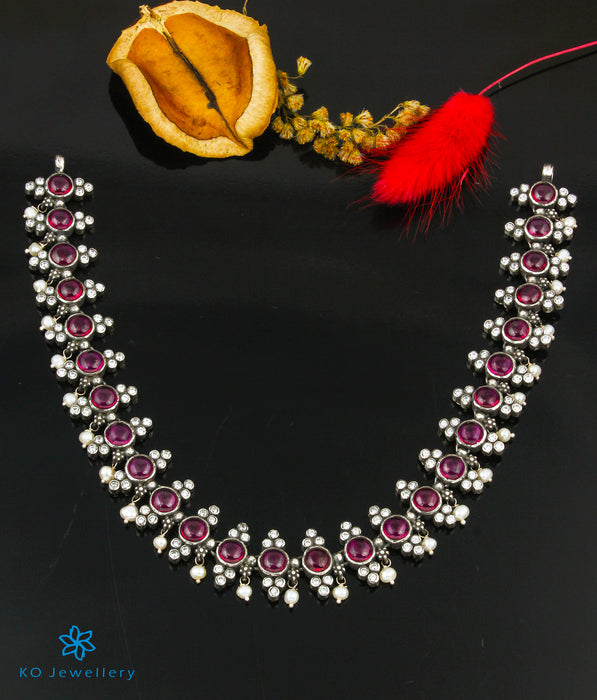 The Navita Silver Kempu Necklace (Oxidised)