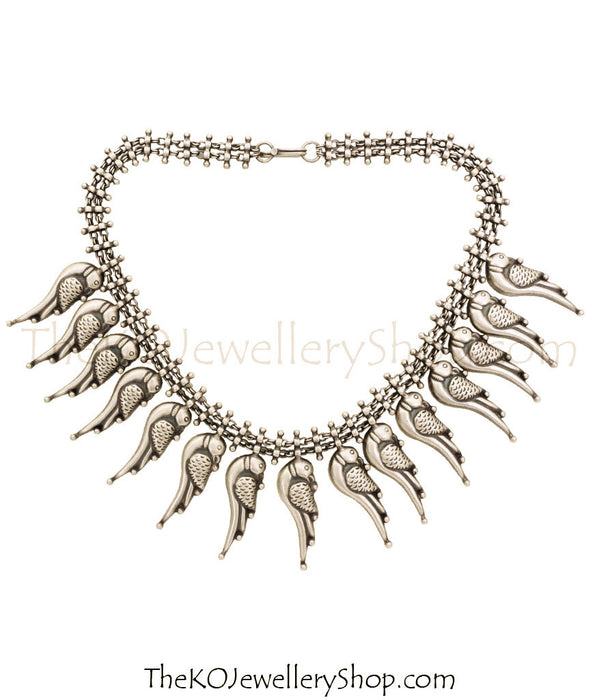 parrot motif hand crafted silver necklace shop online