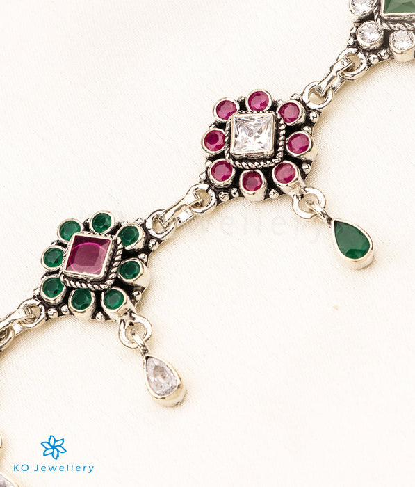 The Lakshya Silver Gemstone Necklace (White/Green))