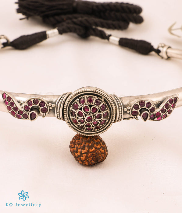The Vidita Silver Antique Peacock Hasli Necklace