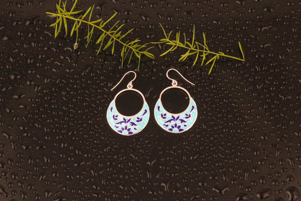 The Jisha Silver Meenakari Earrings (Blue)