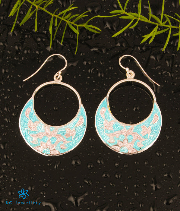 The Jisha Silver Meenakari Earrings (Light Blue/pink)