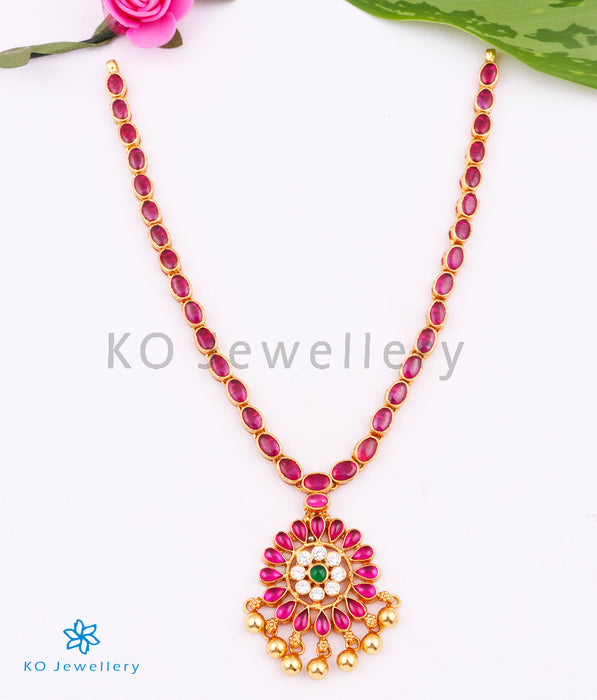 The Abhishi Silver Kempu Necklace (Red/Green)