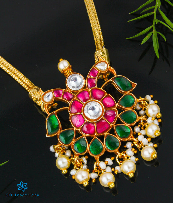 The Aaira Antique Silver Kundan Peacock Necklace